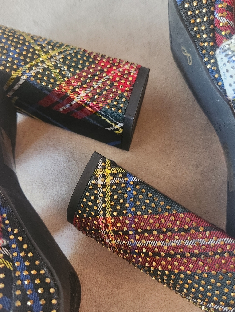 Kurt Geiger Heeled Mules 10 Plaid Mayfair Buckle Chunky Platform Sandal New $245 - Picture 13 of 16